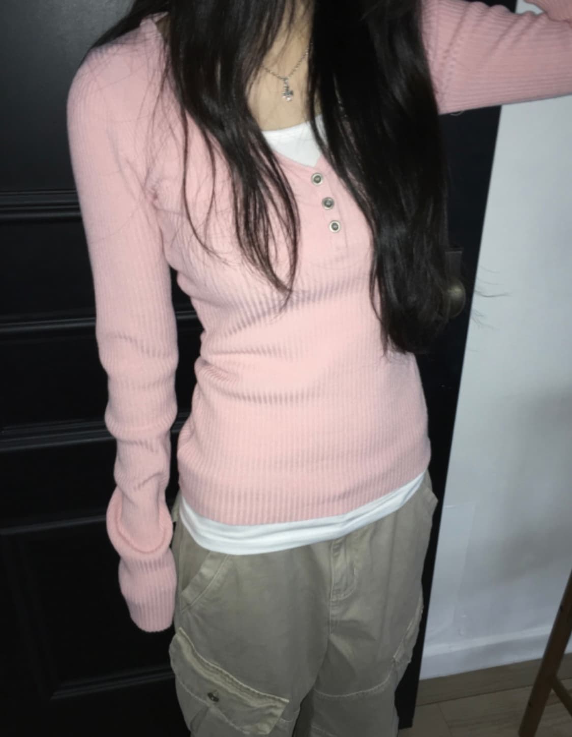 이즈이즈 button knit_baby pink 상품이미지1