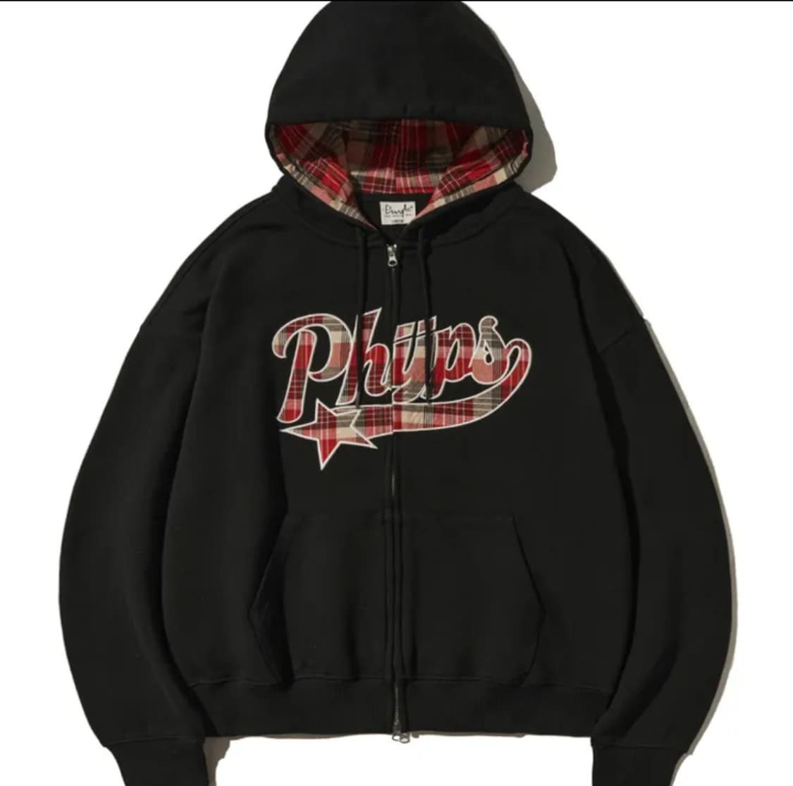 체크 스타테일 엘보우 패치 후드집업_블랙 상품이미지1