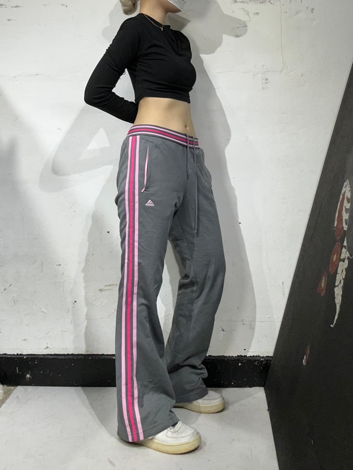아디다스 대대장 부츠컷 와이드 그레이 핑크 추리닝 바지 트래이닝 팬츠 L 상품이미지1