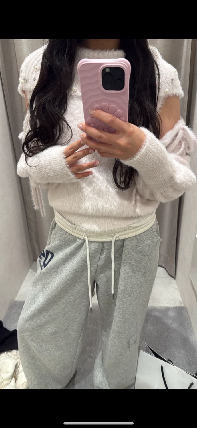 rienda 베이비핑크 니트 오픈숄더 여리여리 니트 상품이미지2