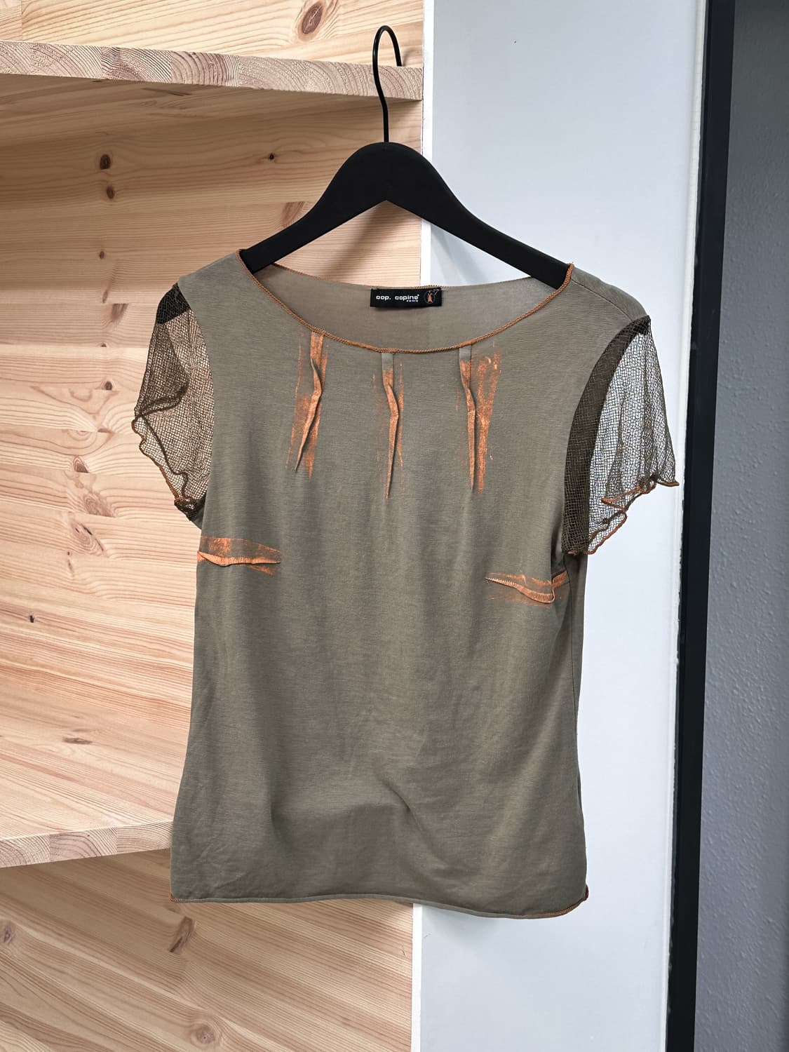 khaki mesh sleeve military top 상품이미지1