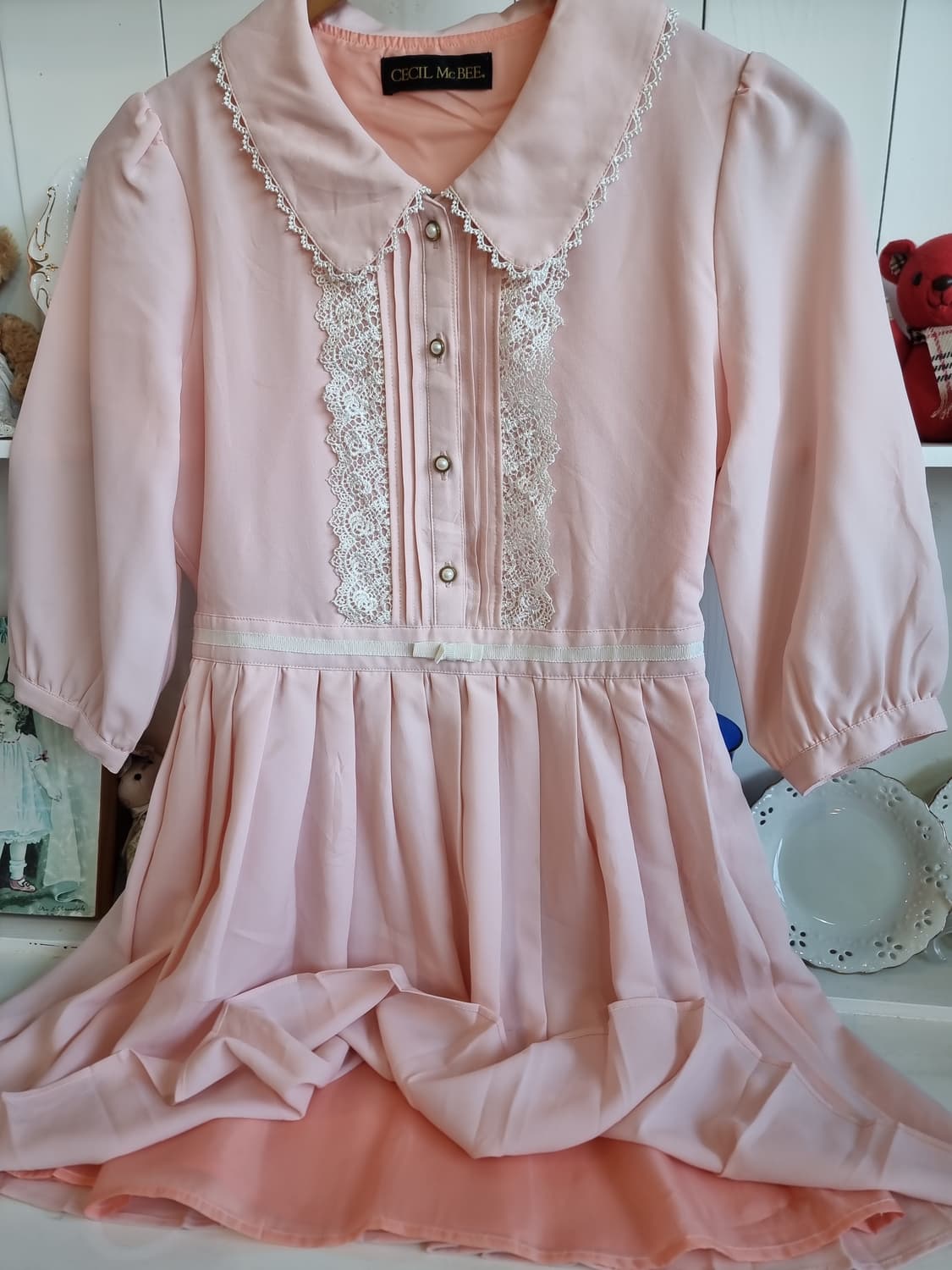 세실맥비 핑크 레이스 플리츠 원피스 상품이미지3