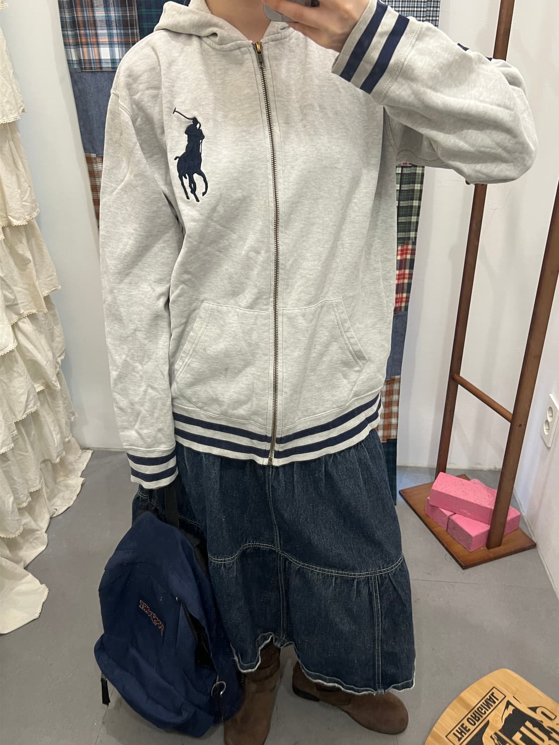 폴로 그레이 빅포니 후드집업 상품이미지5
