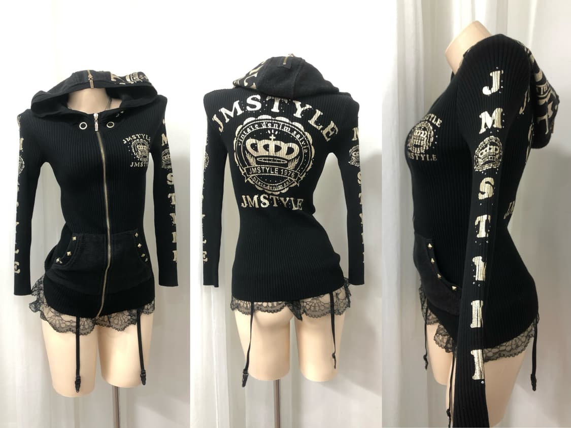 JM style gold logo stud punk hood zip up 상품이미지1
