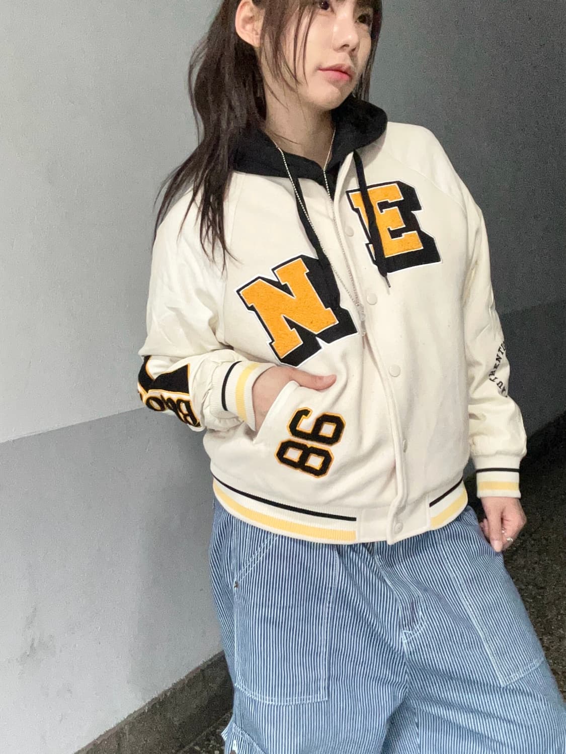 90s 올드스쿨 코지크림 레더 바시티 jk 상품이미지3