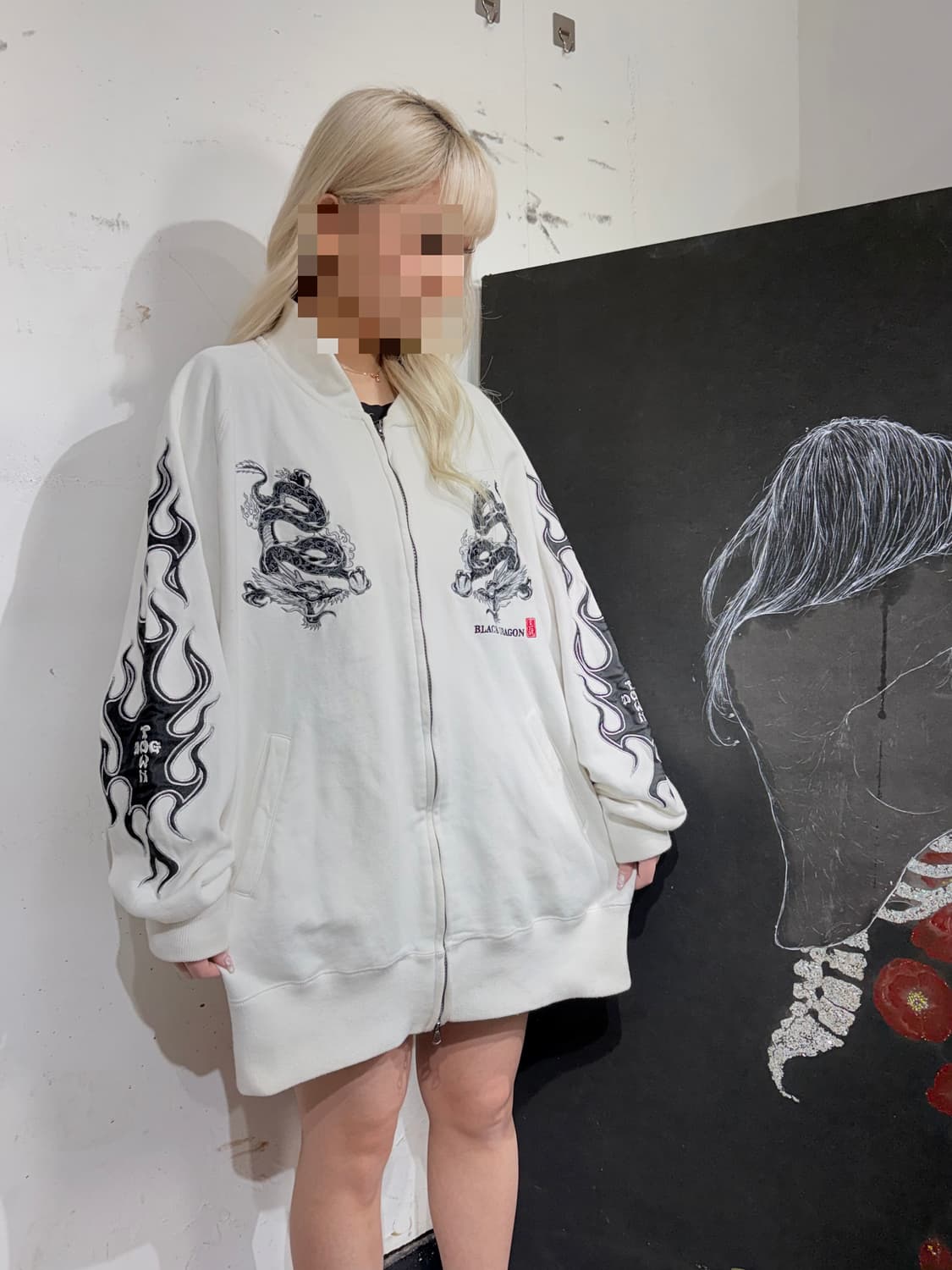 도그 타운 용 자수 대대장 오리엔탈 화이트 오버핏 집업 져지 XL 상품이미지3