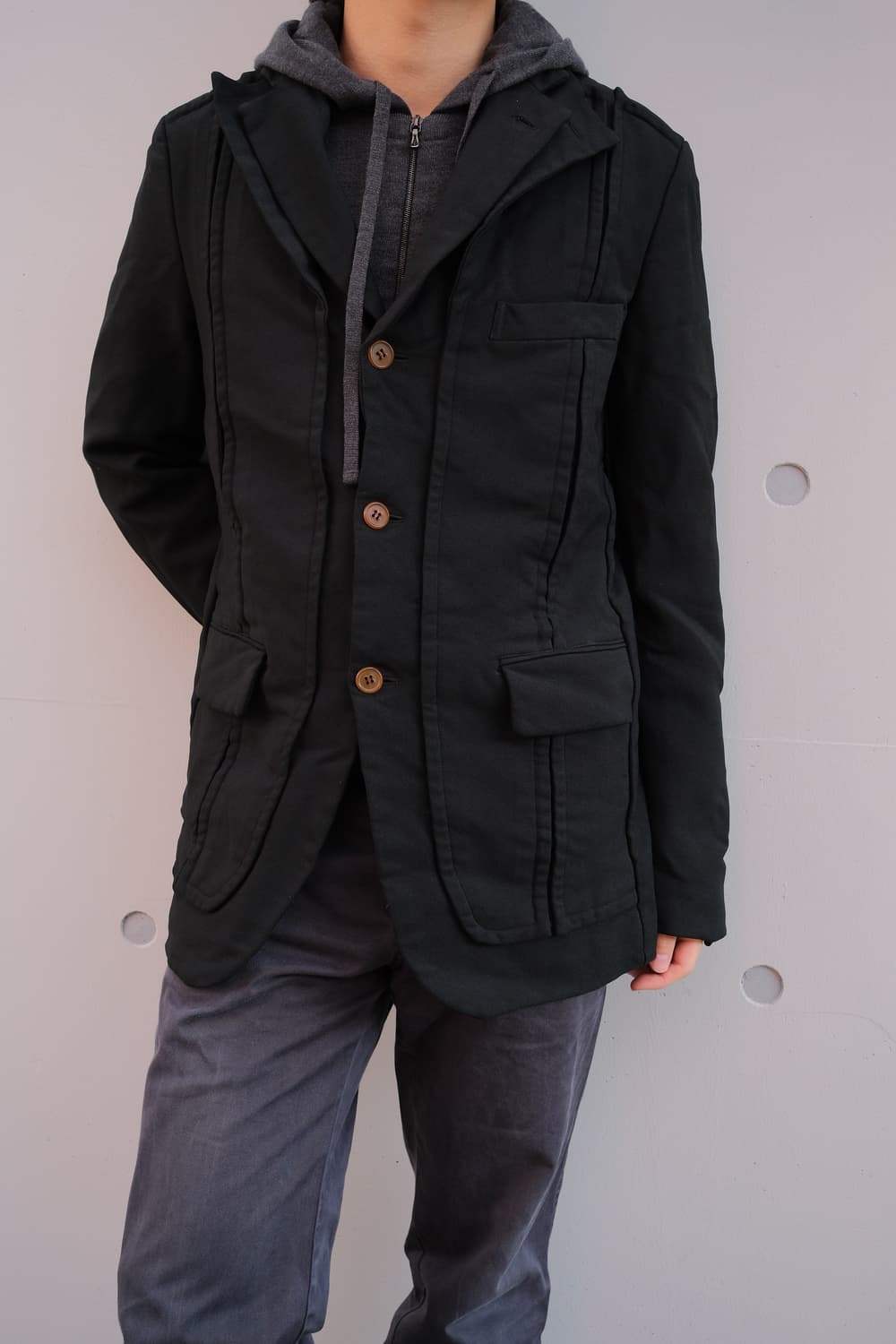 Double lapel shrunken poly tailored jack 상품이미지1