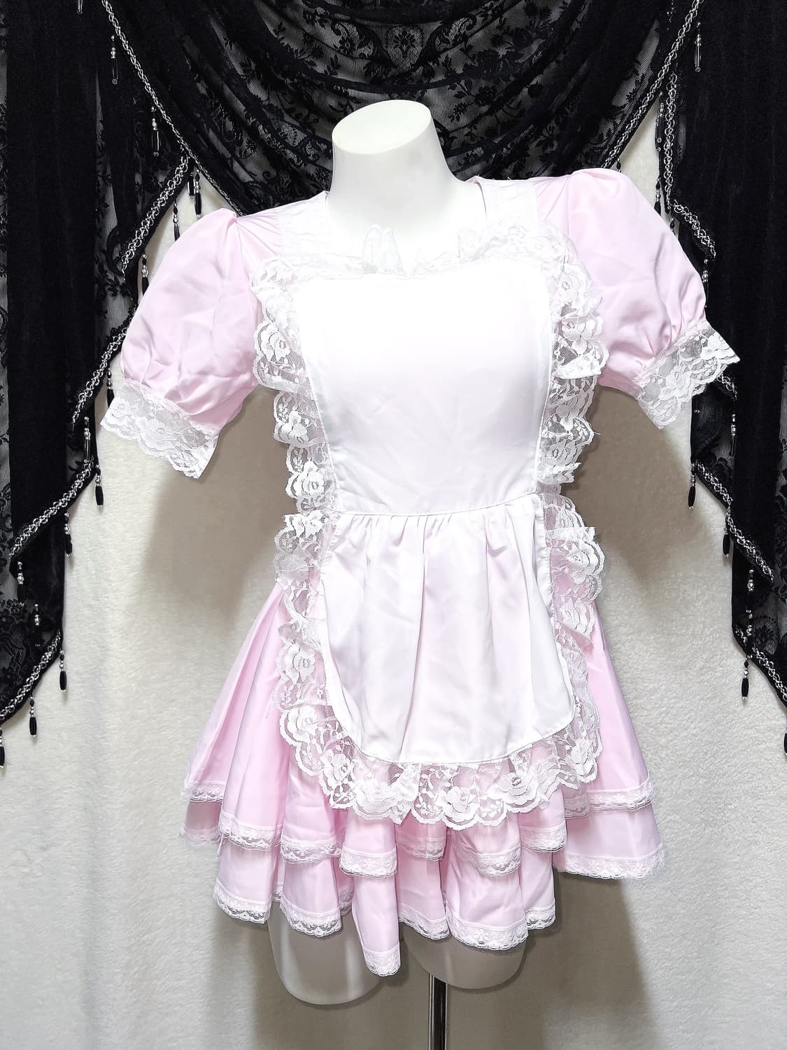 핑크 엔젤 로리타 메이드복 프릴레이스 양산형 드레스 원피스 코스튬 지하돌 상품이미지6