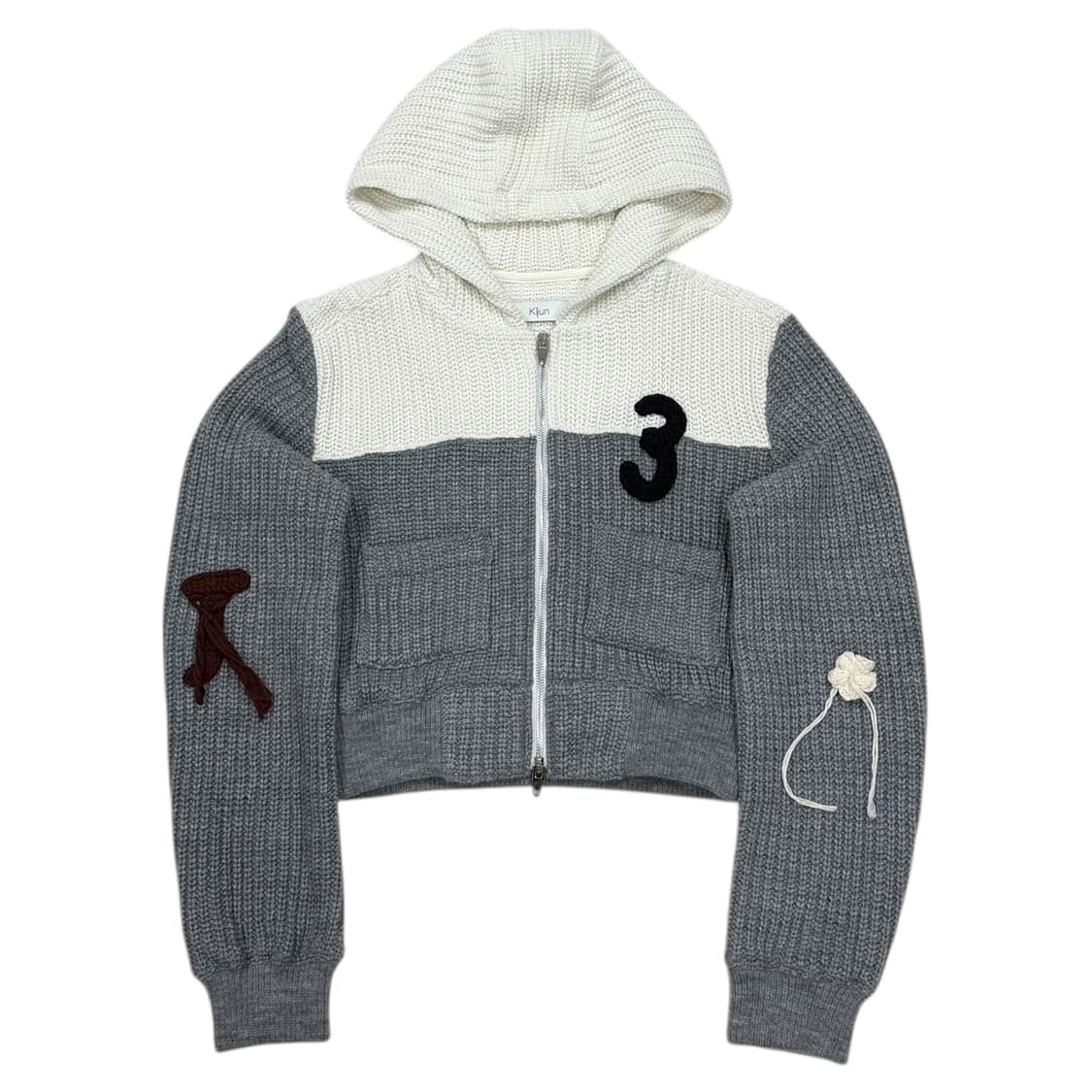 KIJUN 기준 크로셰 니트 후드집업 자켓 그레이 S 상품이미지1
