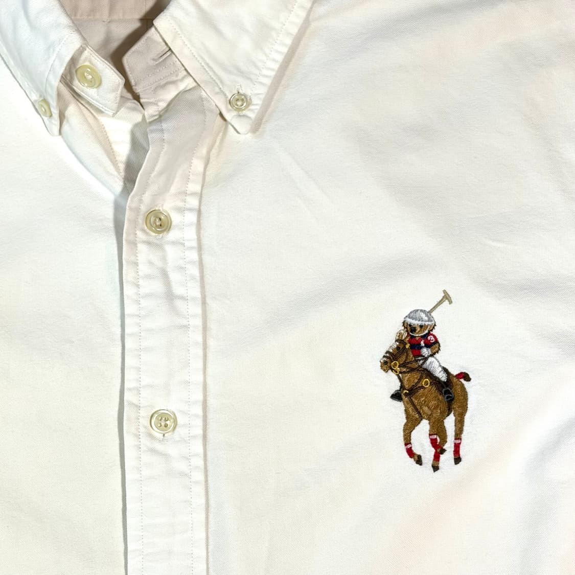 랄프로렌 크림 화이트 빅로고 테디베어 셔츠 XL 상품이미지3