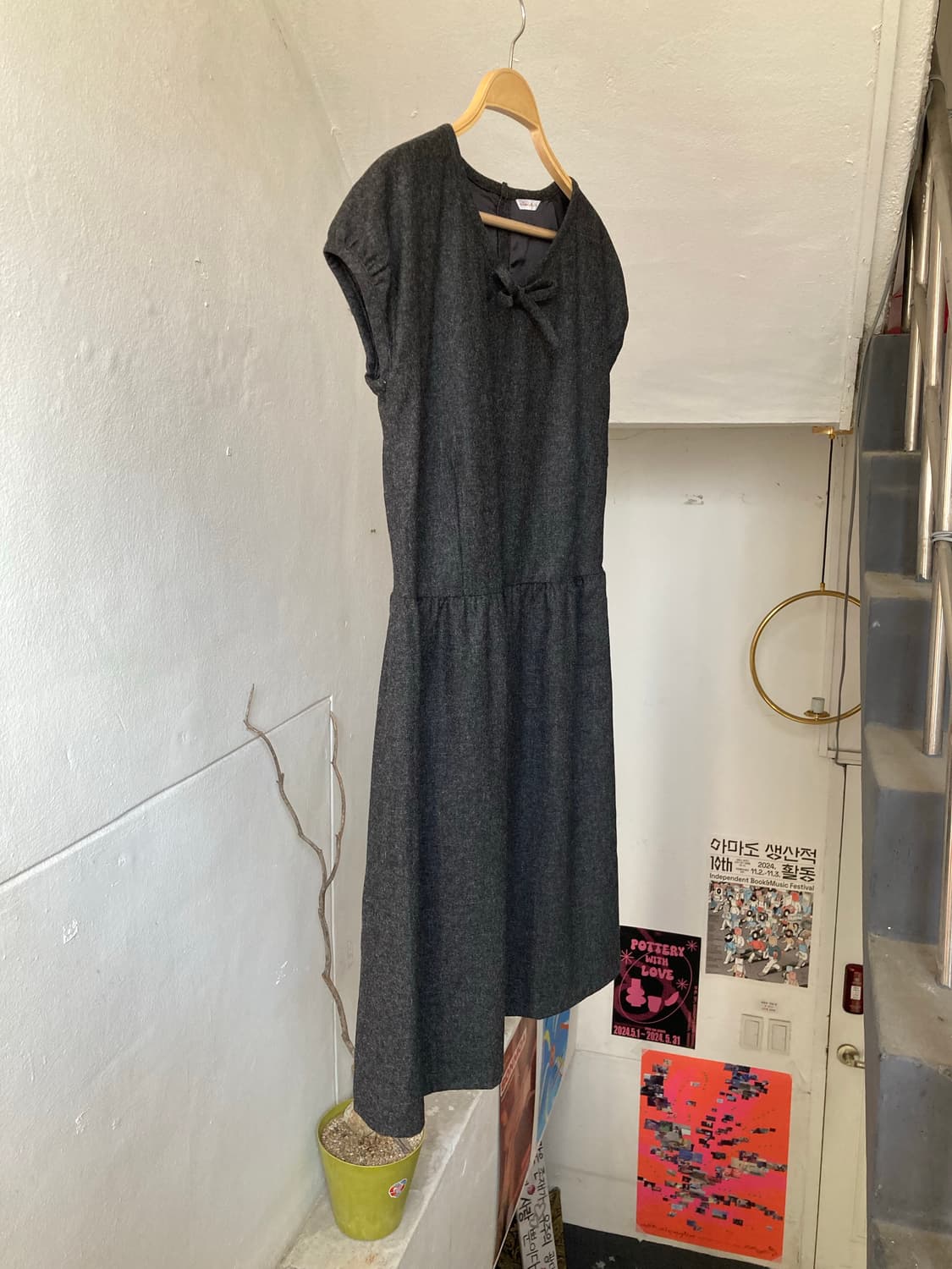 차콜 리본 미니 원피스 상품이미지4