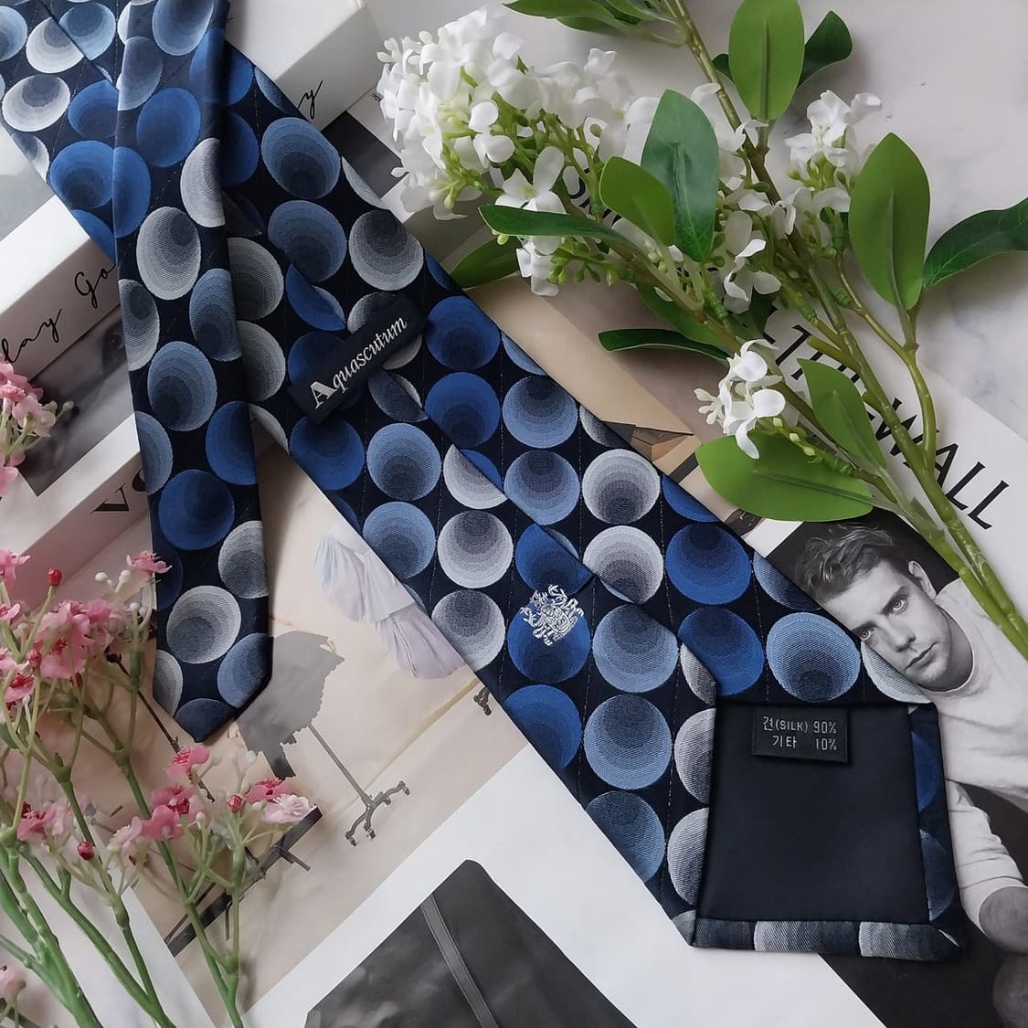 아쿠아스큐텀 실크 블루 도트 패턴 넥타이 9.5cm A+등급 K2095
 상품이미지5