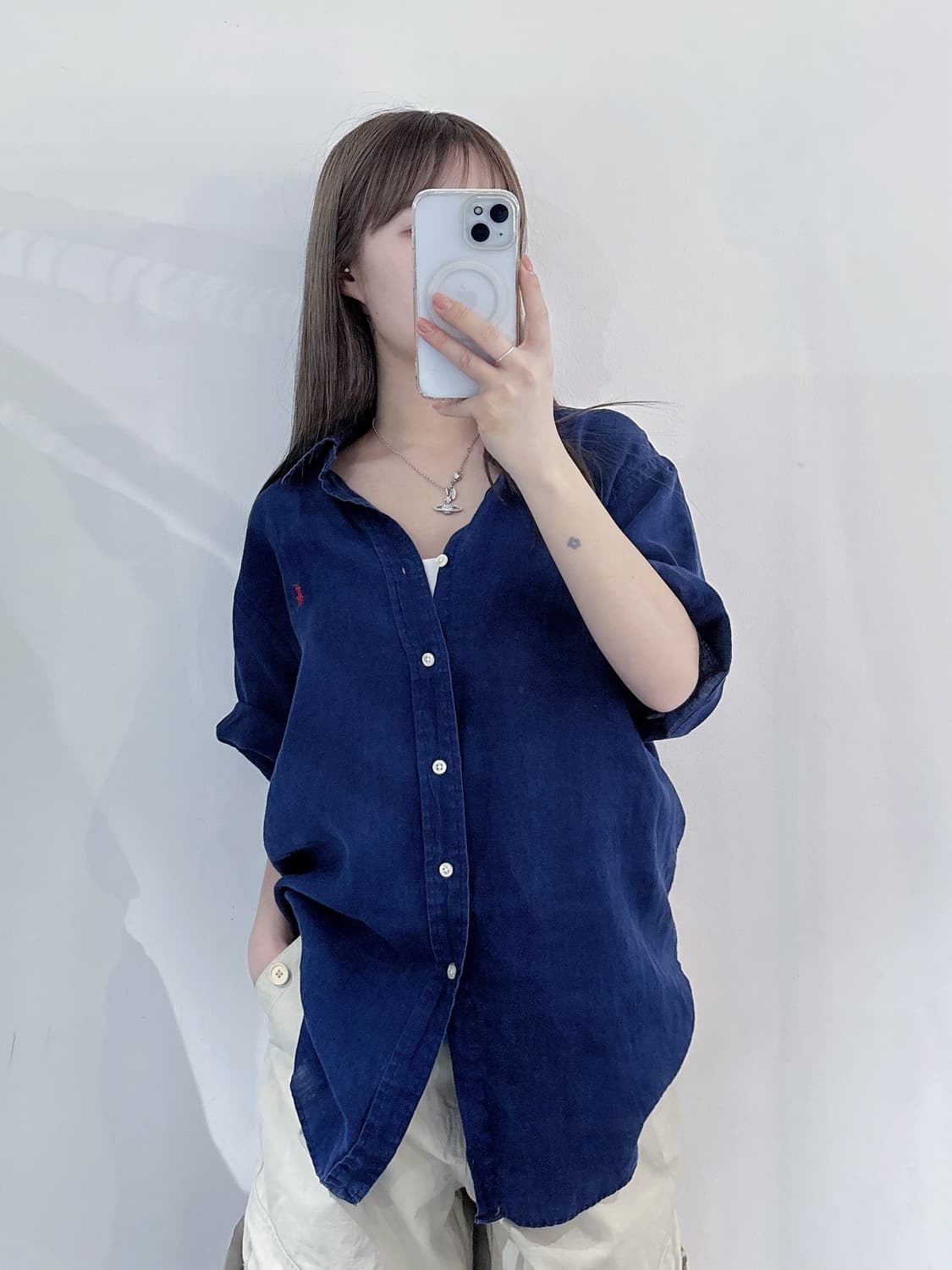 폴로랄프로렌 레드포니 네이비 린넨 반팔 셔츠 상품이미지2