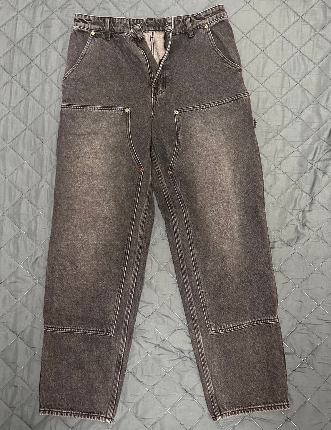 아웃스탠딩 블랙 데님 더블니 팬츠 상품이미지3