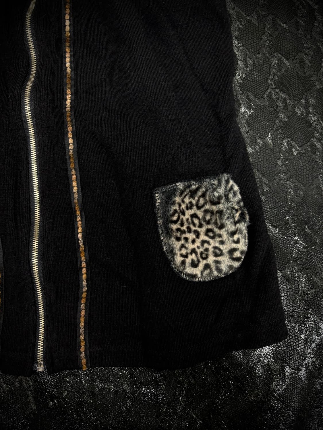 “Vintage” Leopard Detail Black Vest Zip  상품이미지5