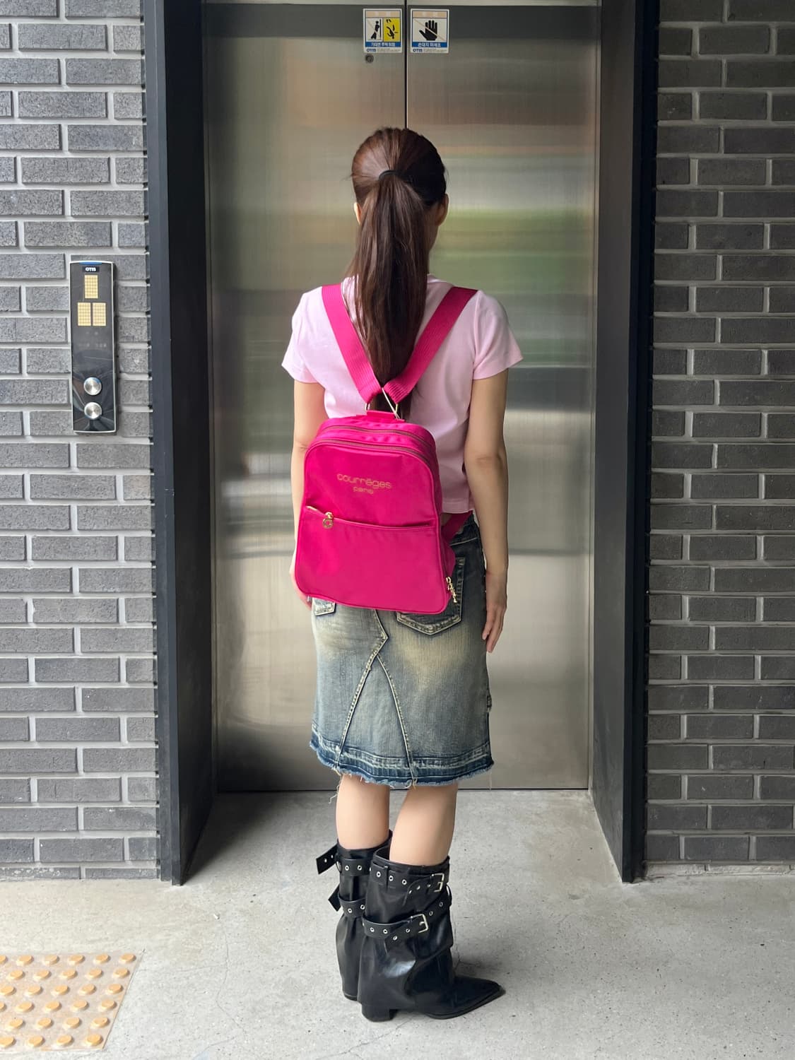 00s Courreges 꾸레쥬 스팽글 로고 탑 핑크 상품이미지8
