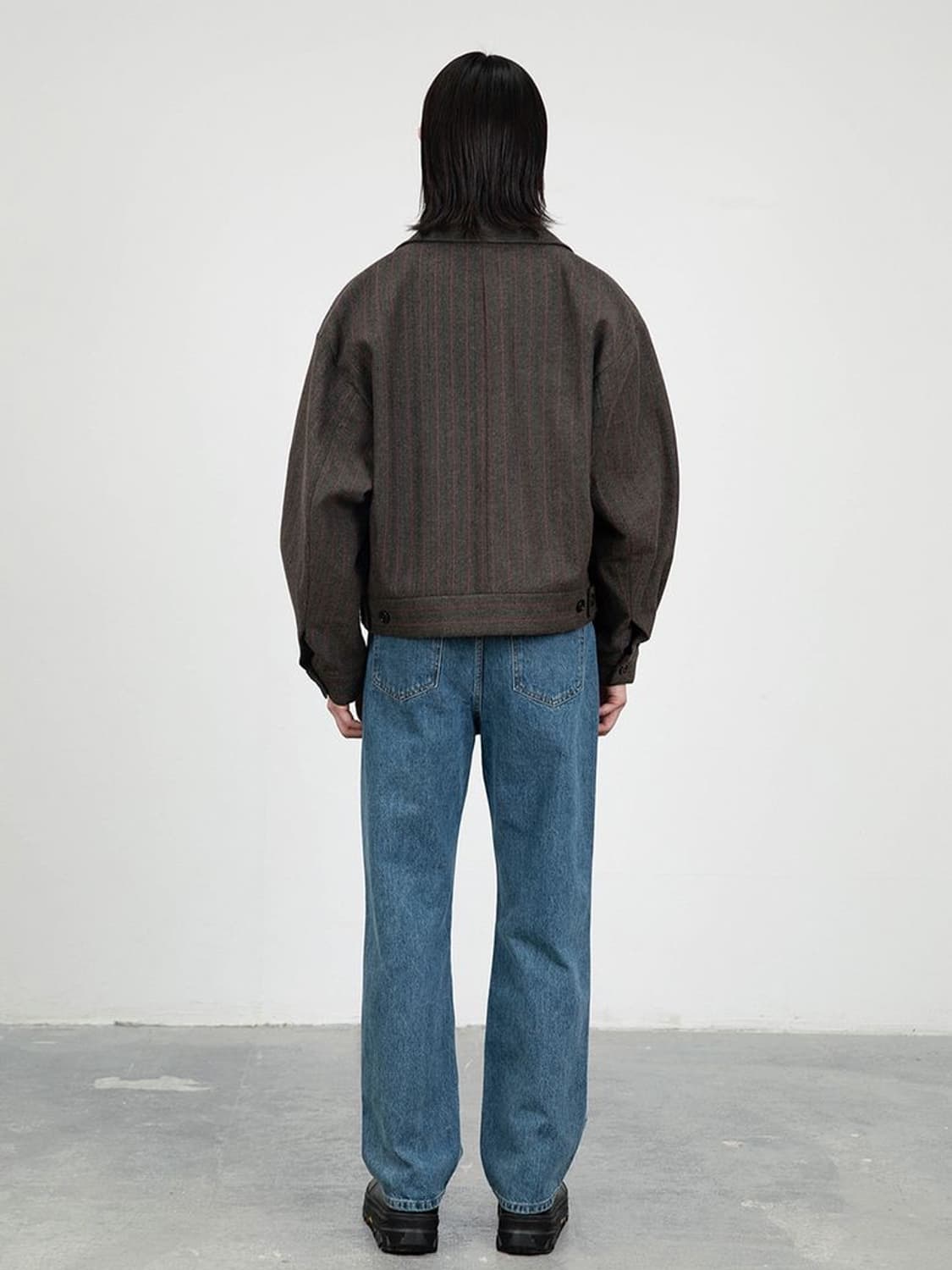 (L) AMOMENTO 패디드 크롭 울 스트라이프 블루종 상품이미지3