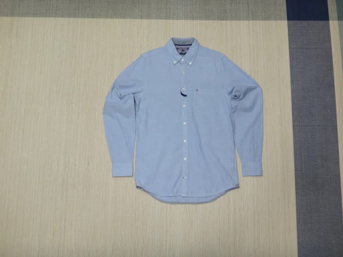 (M) 타미힐피거 남성 솔리드 슬림 긴팔 면셔츠 상품이미지1
