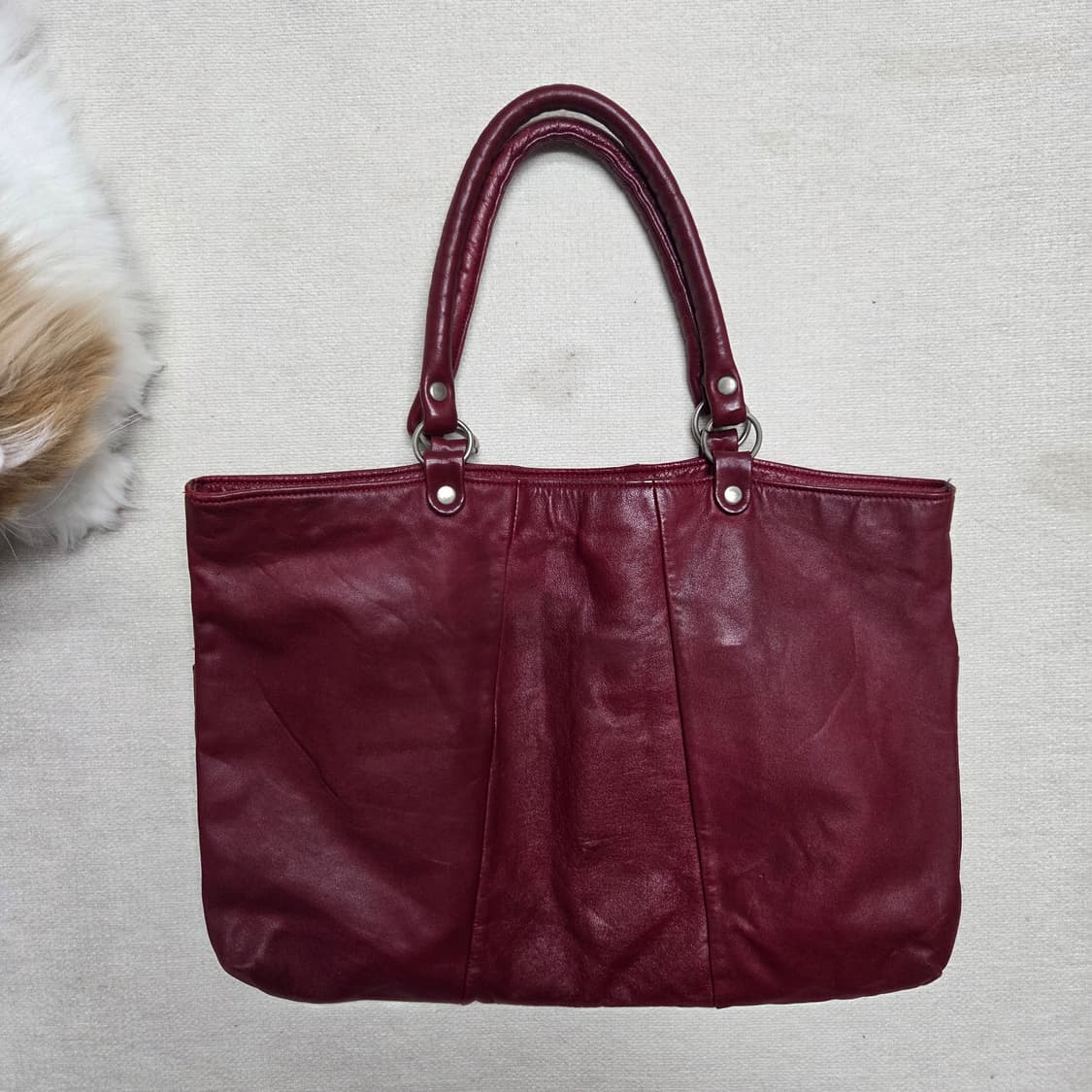 일본 빈티지 버건디 레더 멀티 포켓 핸드백 상품이미지2