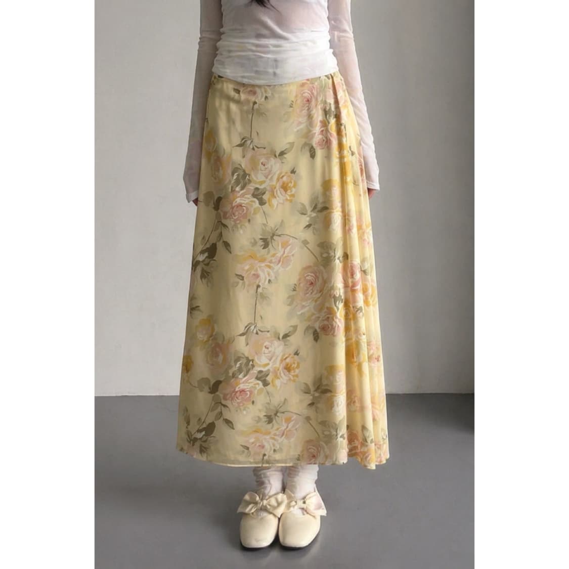 노랑 꽃무늬 치마 상품이미지1
