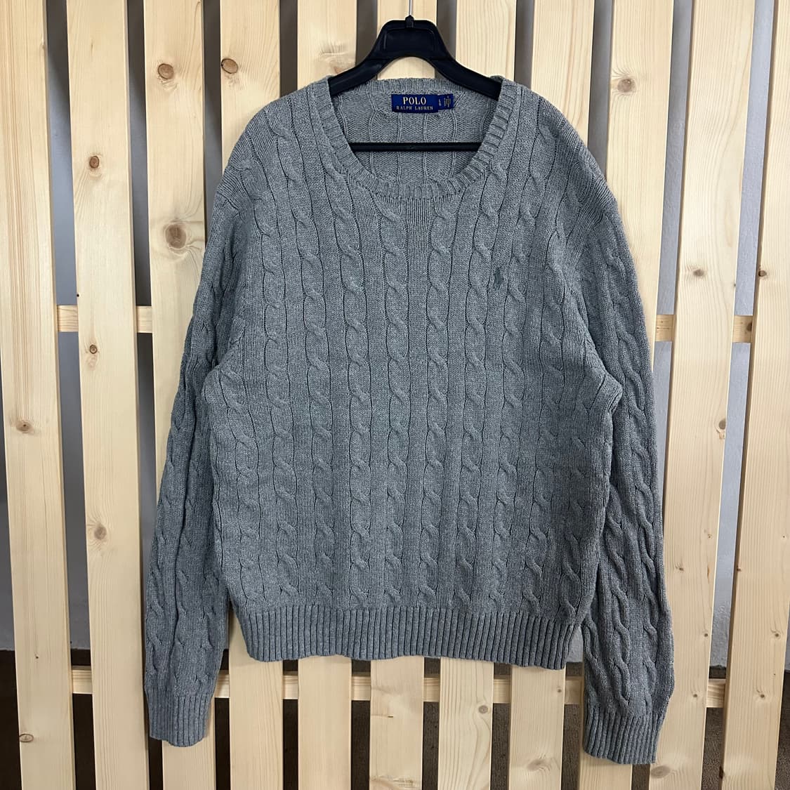 (L) 폴로 랄프로렌 라운드넥 그레이 케이블 니트 스웨터 상품이미지1