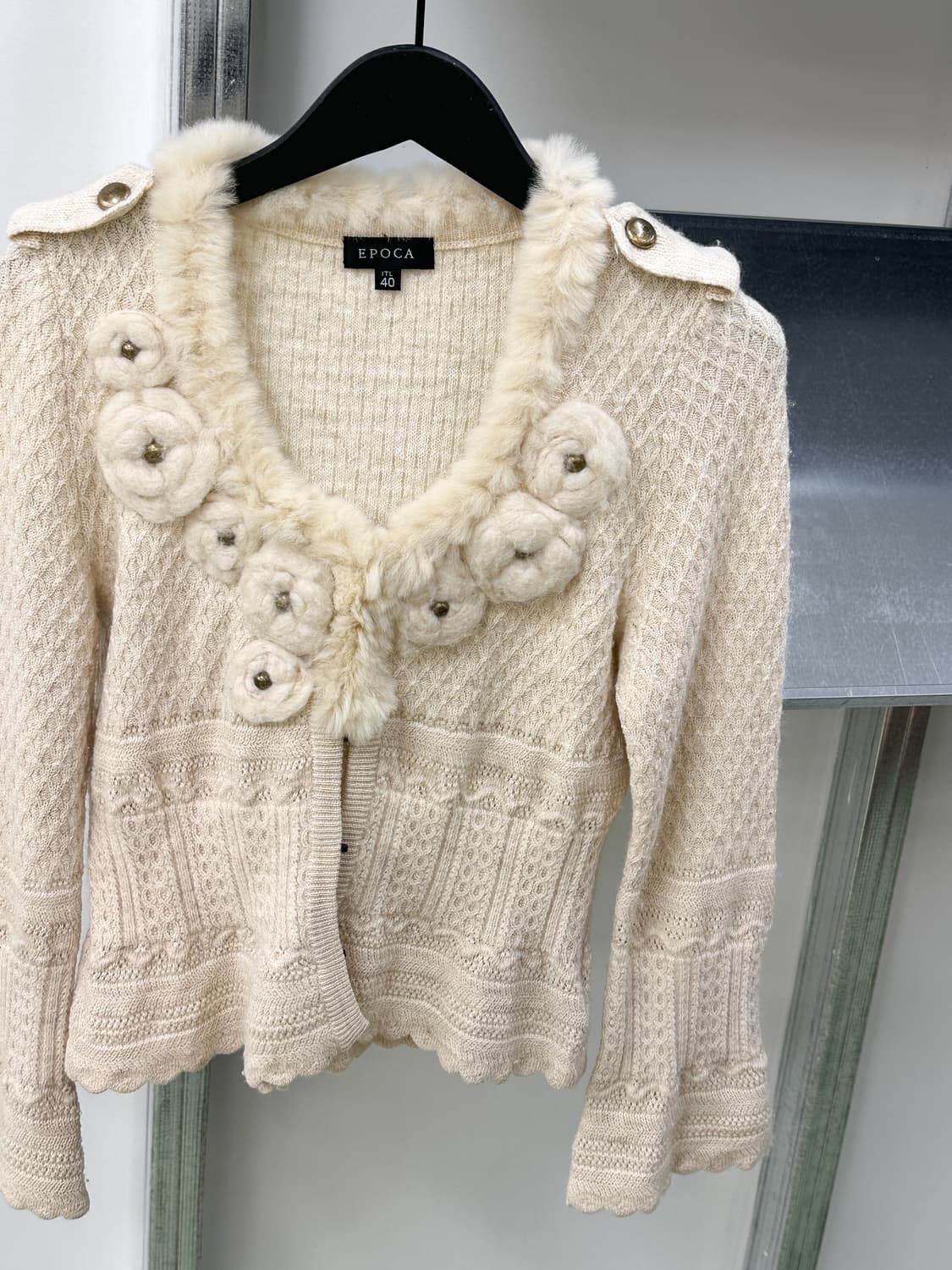 flower fur trimming knit cardigan 상품이미지2