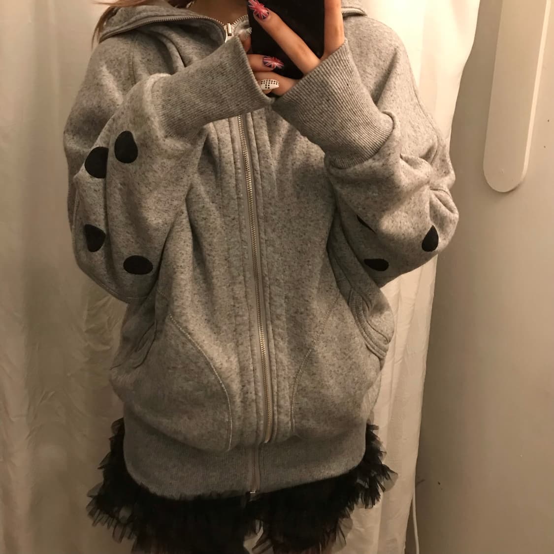 Vintage 케이프 도트 기모 후드집업 상품이미지2