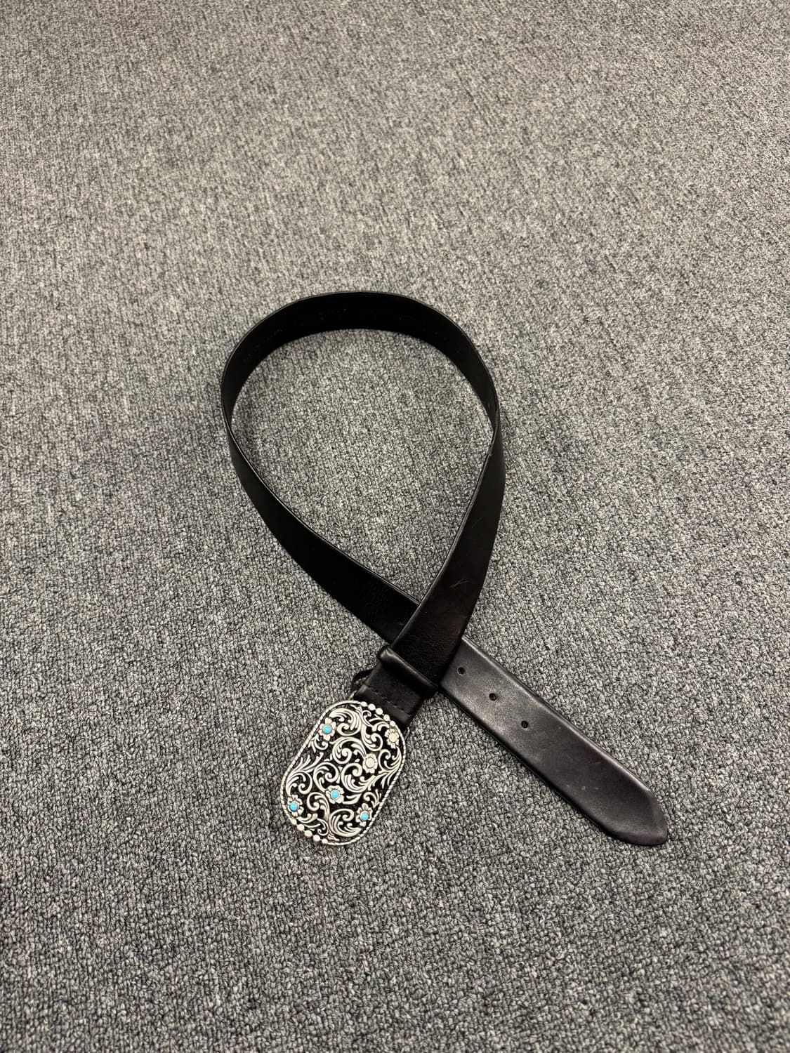 Vintage 패턴 버클 웨스턴 블랙 가죽벨트 상품이미지1