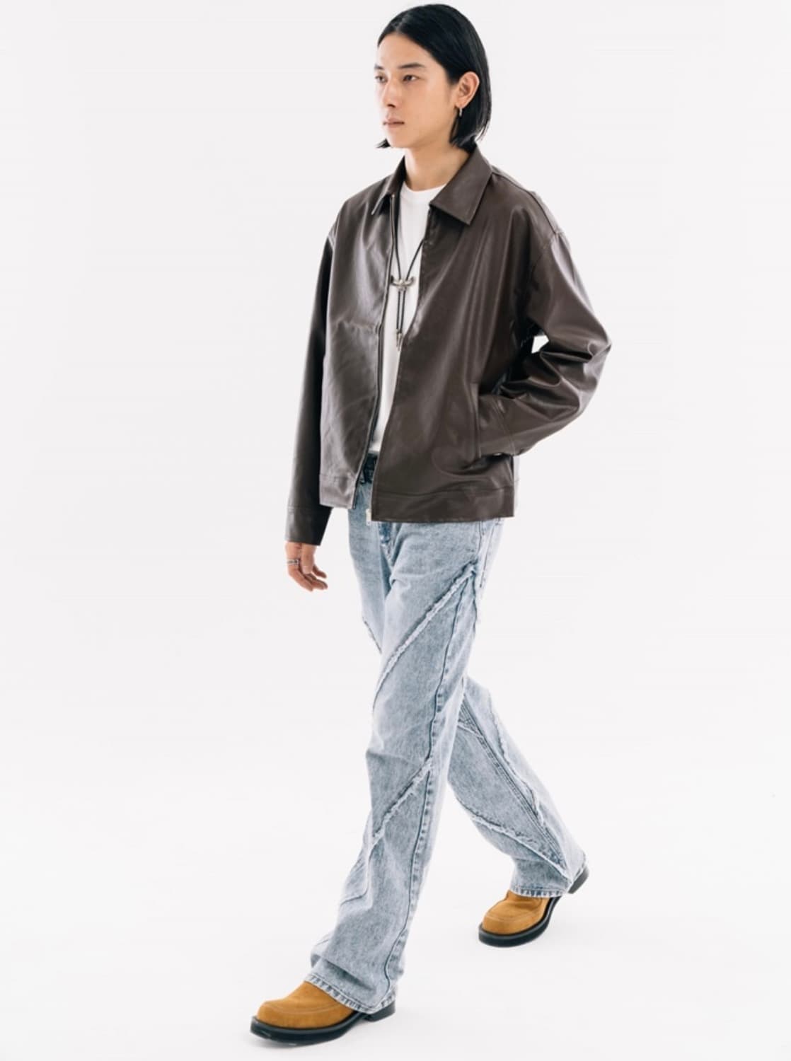 바스틱 오버핏 싱글 레더 숏 자켓 브라운 M 상품이미지2