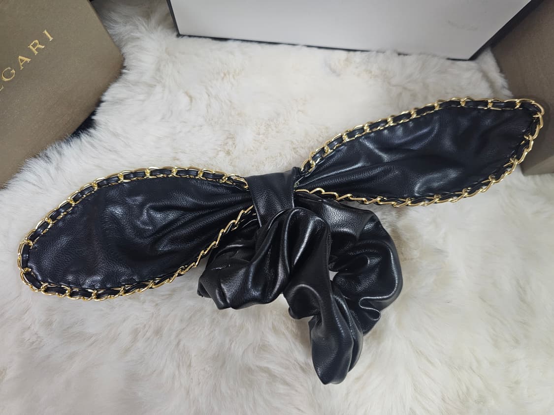 빈티지 샤넬 레더 체인 곱창 헤어슈슈 상품이미지4