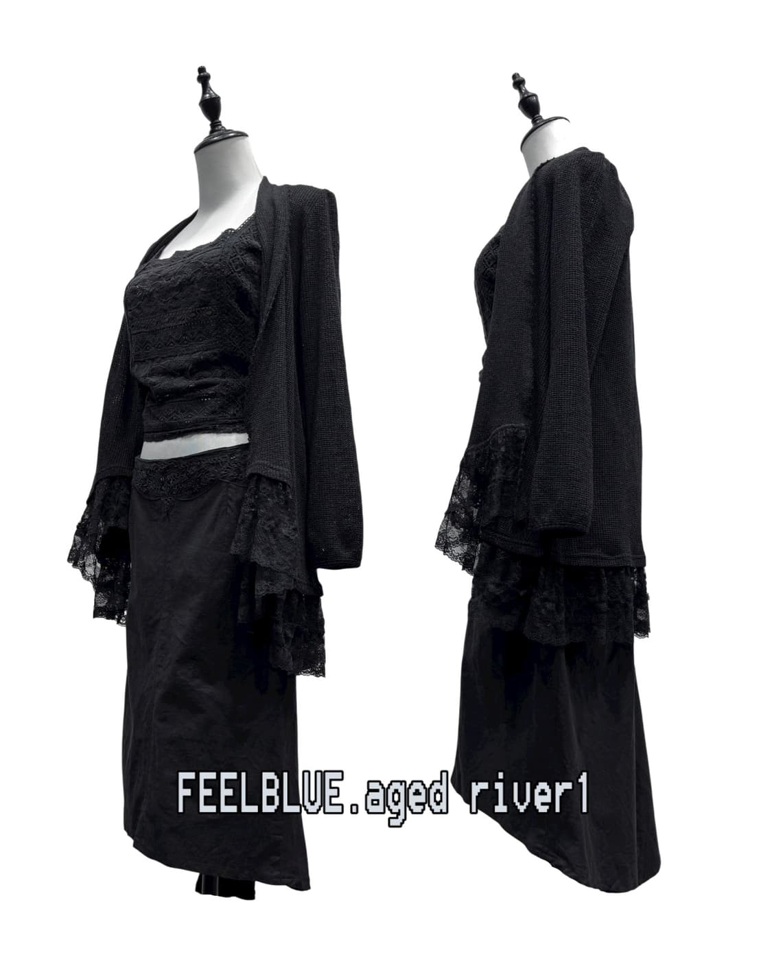 All Black fairy top skirt cardigan 3pcs  상품이미지3