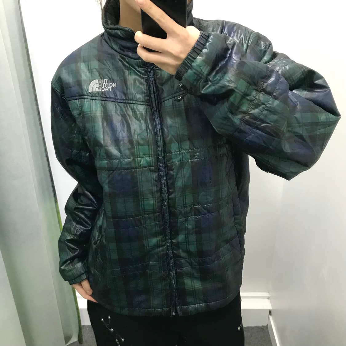노스페이스 네이비그린 타탄체크 패딩 상품이미지2