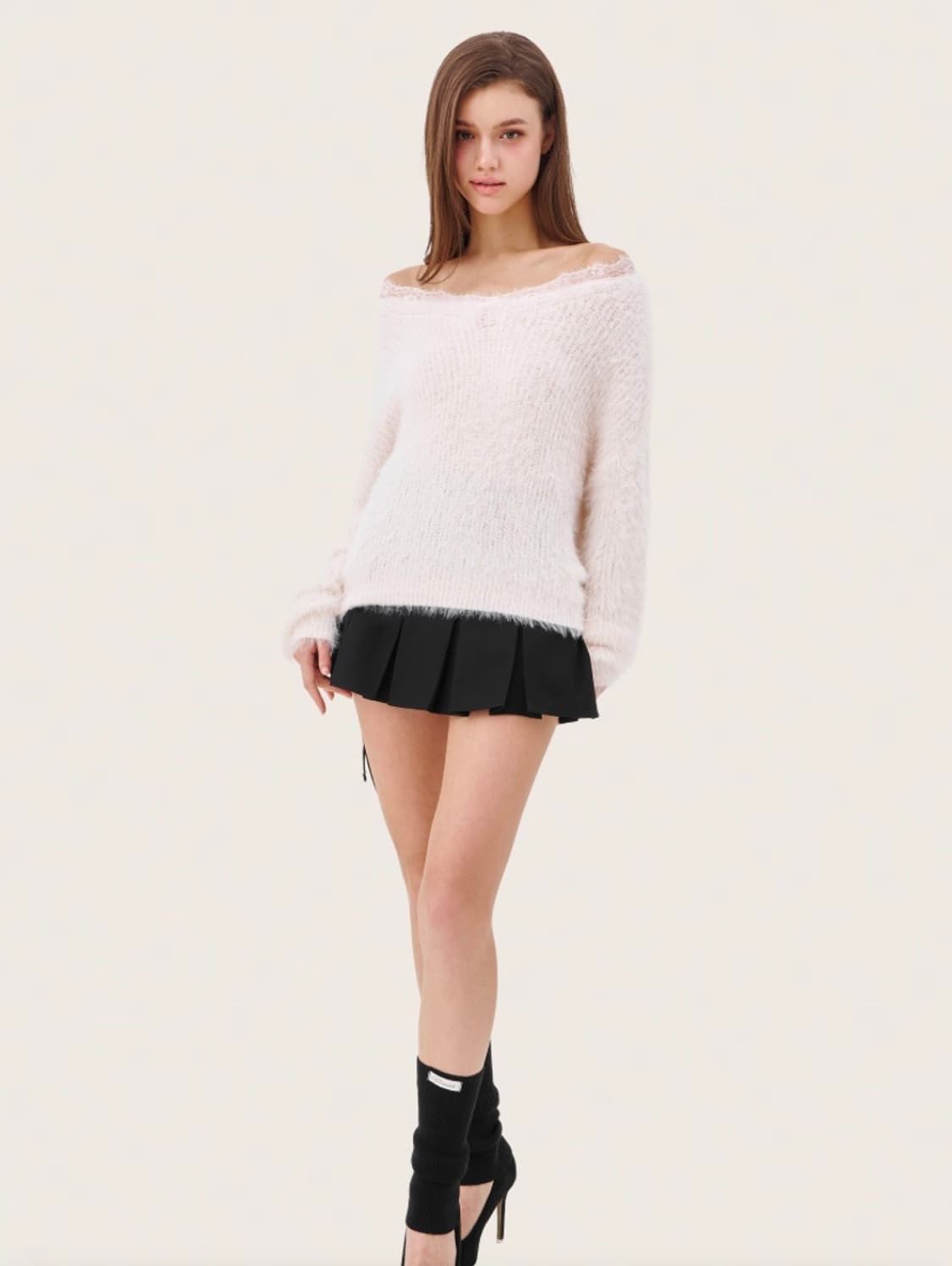 클리시어 블러시 니트 Blush lace off- shoulder 핑크 상품이미지1