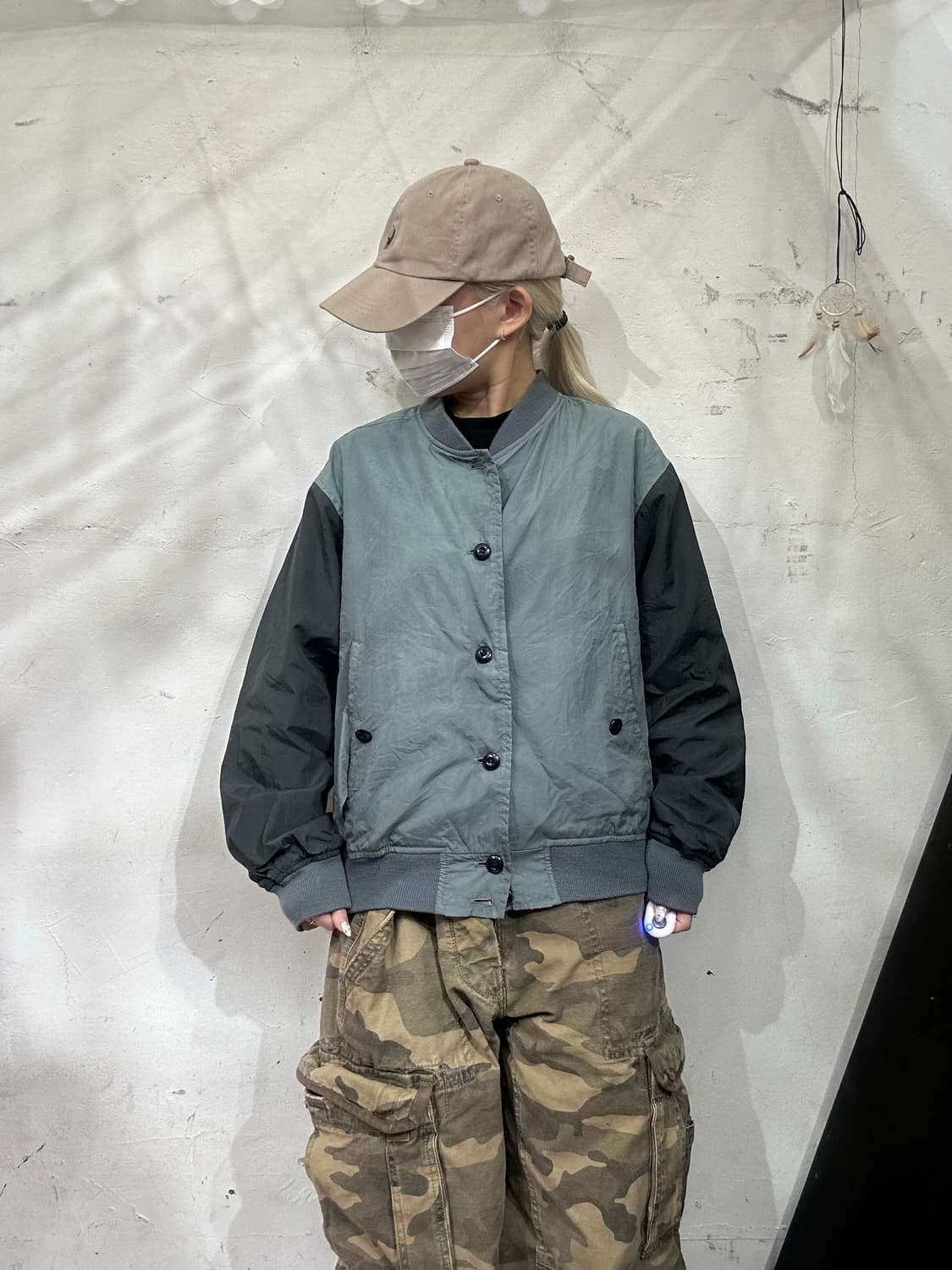 일본 빈티지 그린 배색 코치 바시티 자켓 M 상품이미지2