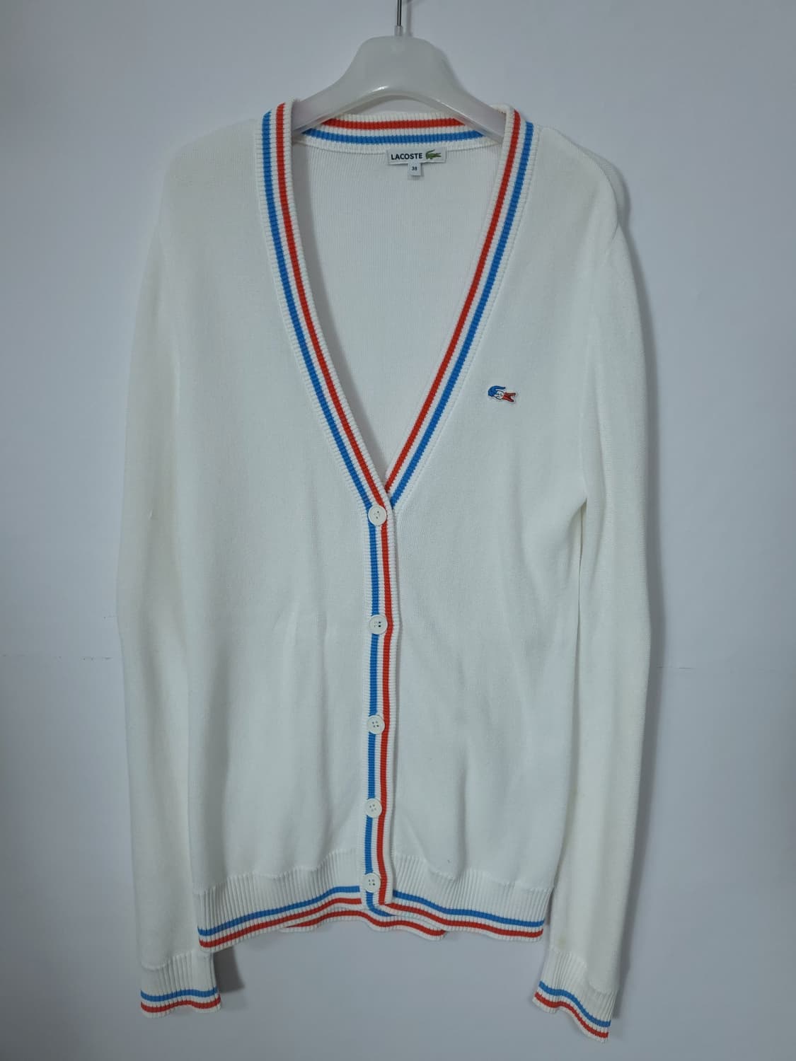 라코스테 화이트 삼선 배색 가디건 90 S 새제품급 상품이미지1