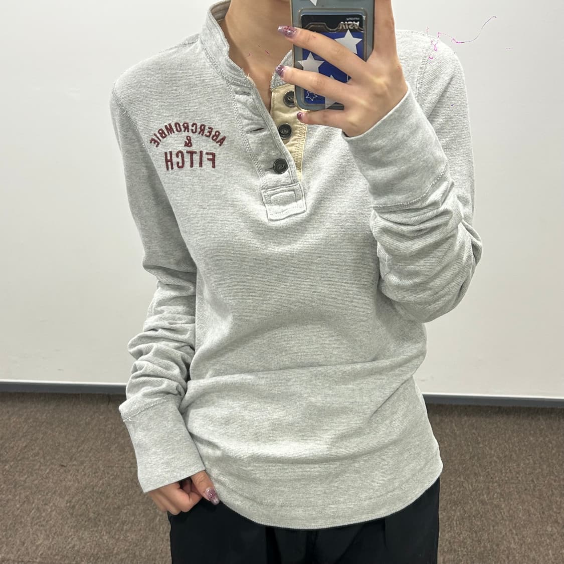 Abercrombie 아베크롬비 그레이 헨리넥 롱슬리브 상품이미지1