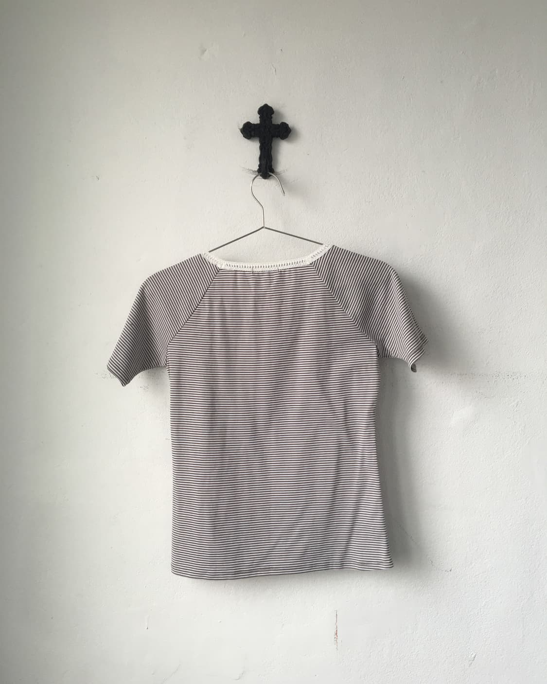 Lace trimming stripe pattern t shirt 상품이미지3