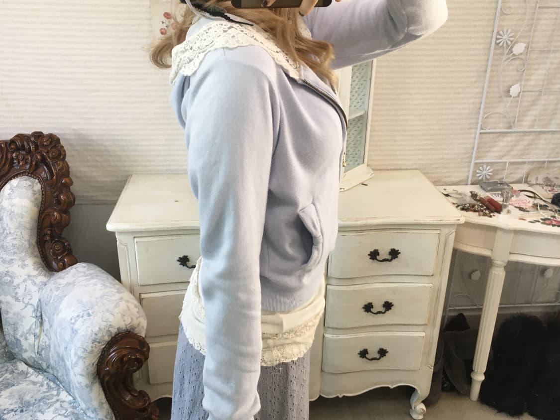 jpn vintage sora lace hood ribbon zip-up 상품이미지5