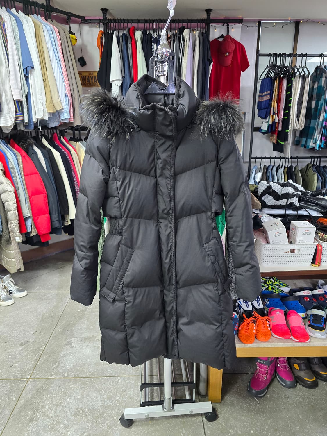 잇미샤 블랙 후드 퍼 롱패딩 (1425) 상품이미지1