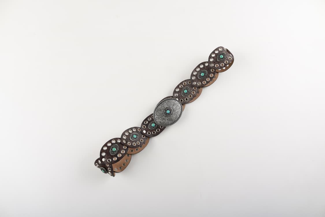 [28~36인치] 빈티지 터키석 웨스턴 레더 벨트 상품이미지1