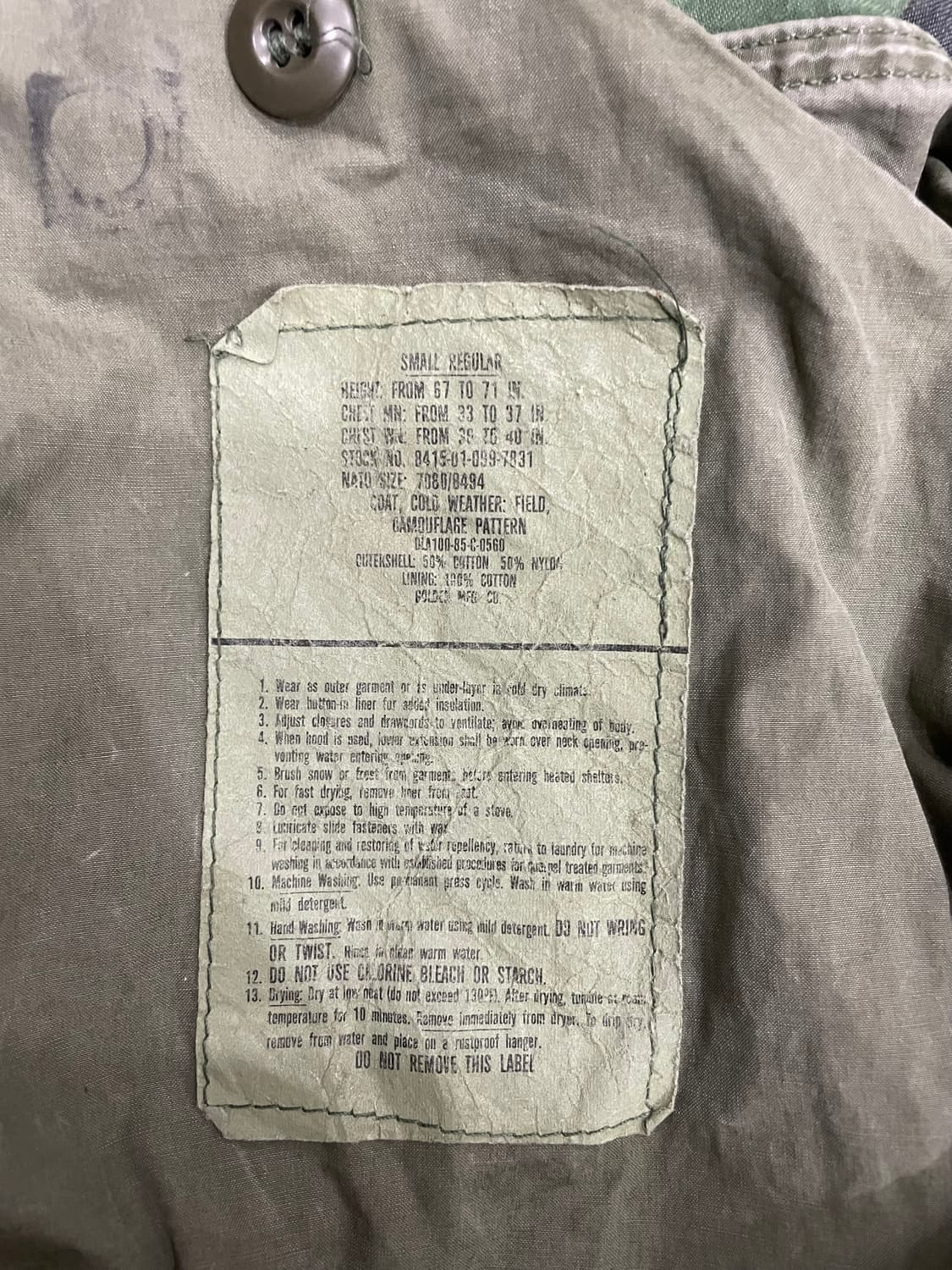 80s 미군 오리지널 M65 우드랜드 필드 자켓 SR 상품이미지10