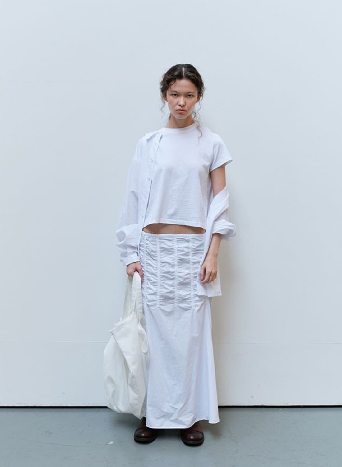 리포스 cotton gathering skirts, white S 상품이미지4
