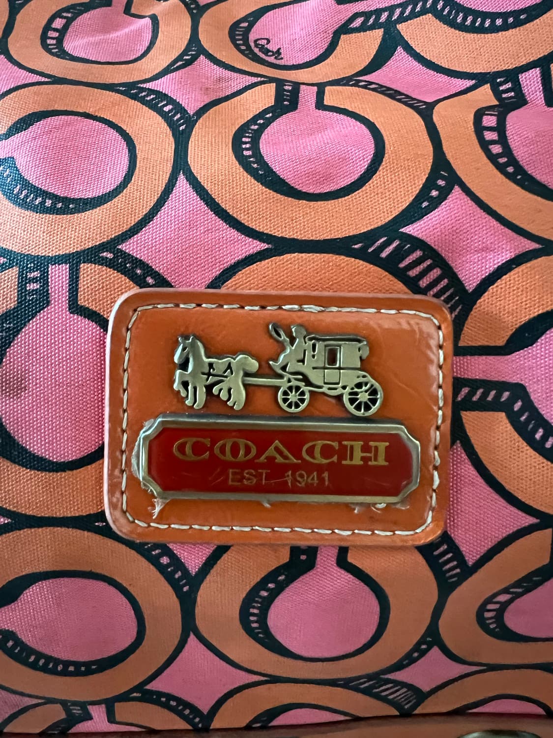 코치 핑크 오렌지색 시그니처 팝아트 캔버스 상품이미지2