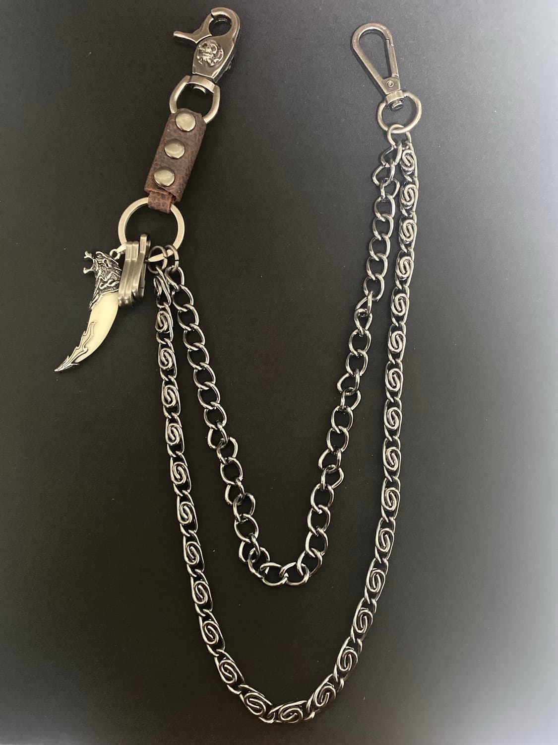 브라운 레더 트윈 팬츠체인 상품이미지1