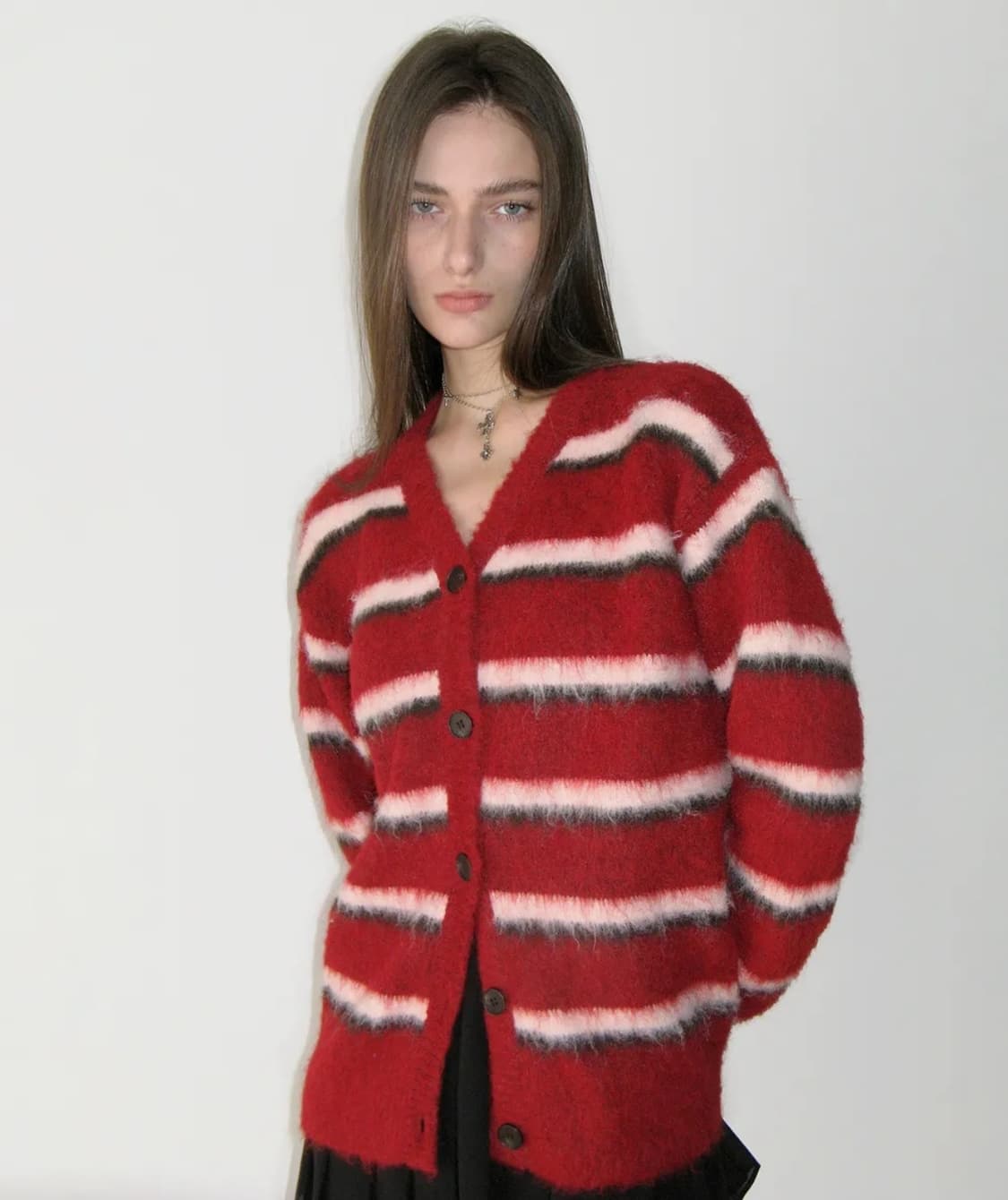 썬번프로젝트 헤어리 오버핏 가디건 버건디 상품이미지1