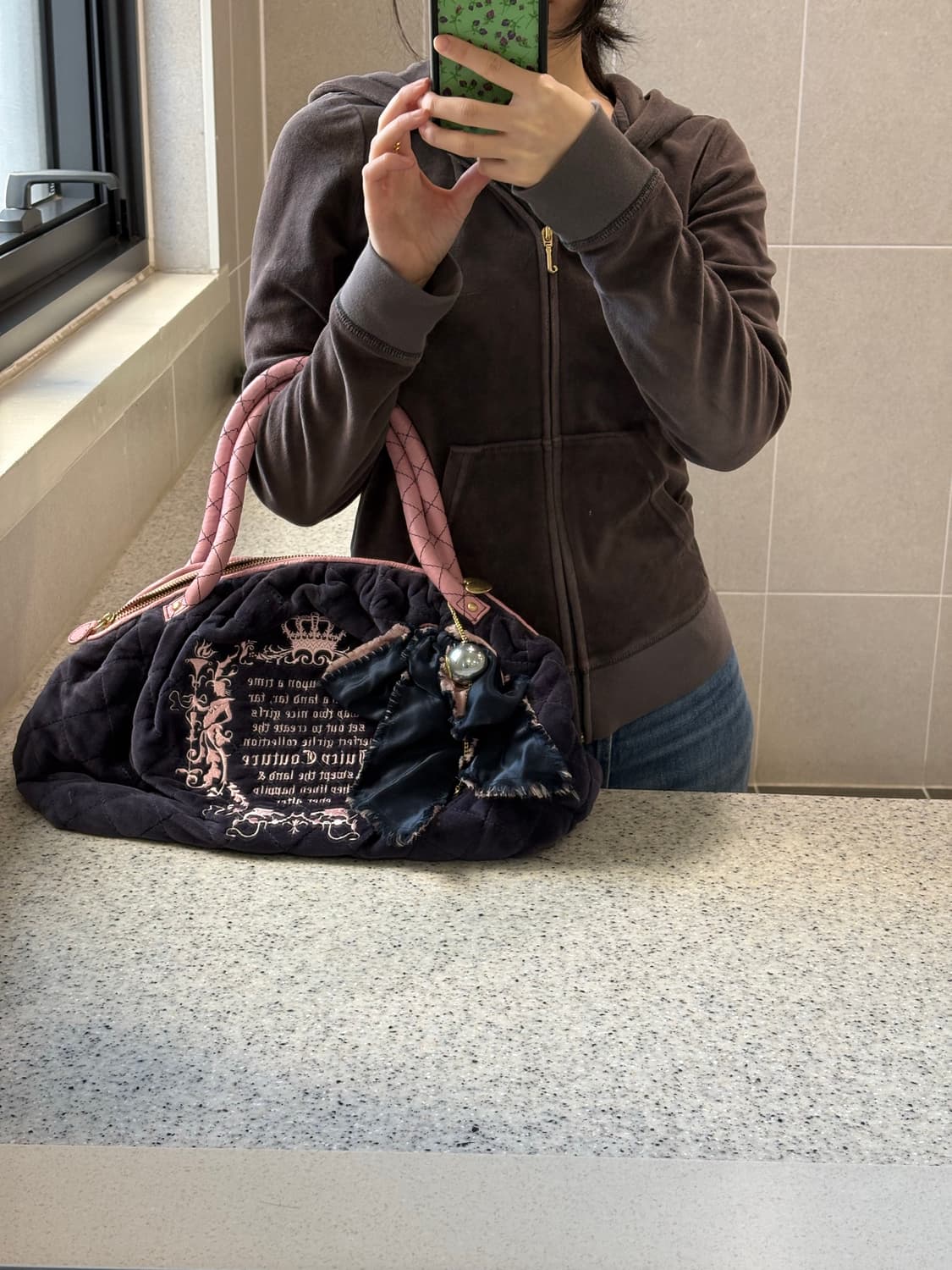 쥬시꾸뛰르 벨로아 벨벳 호보백 (착샷O) 핑크갸루..🌹 상품이미지5