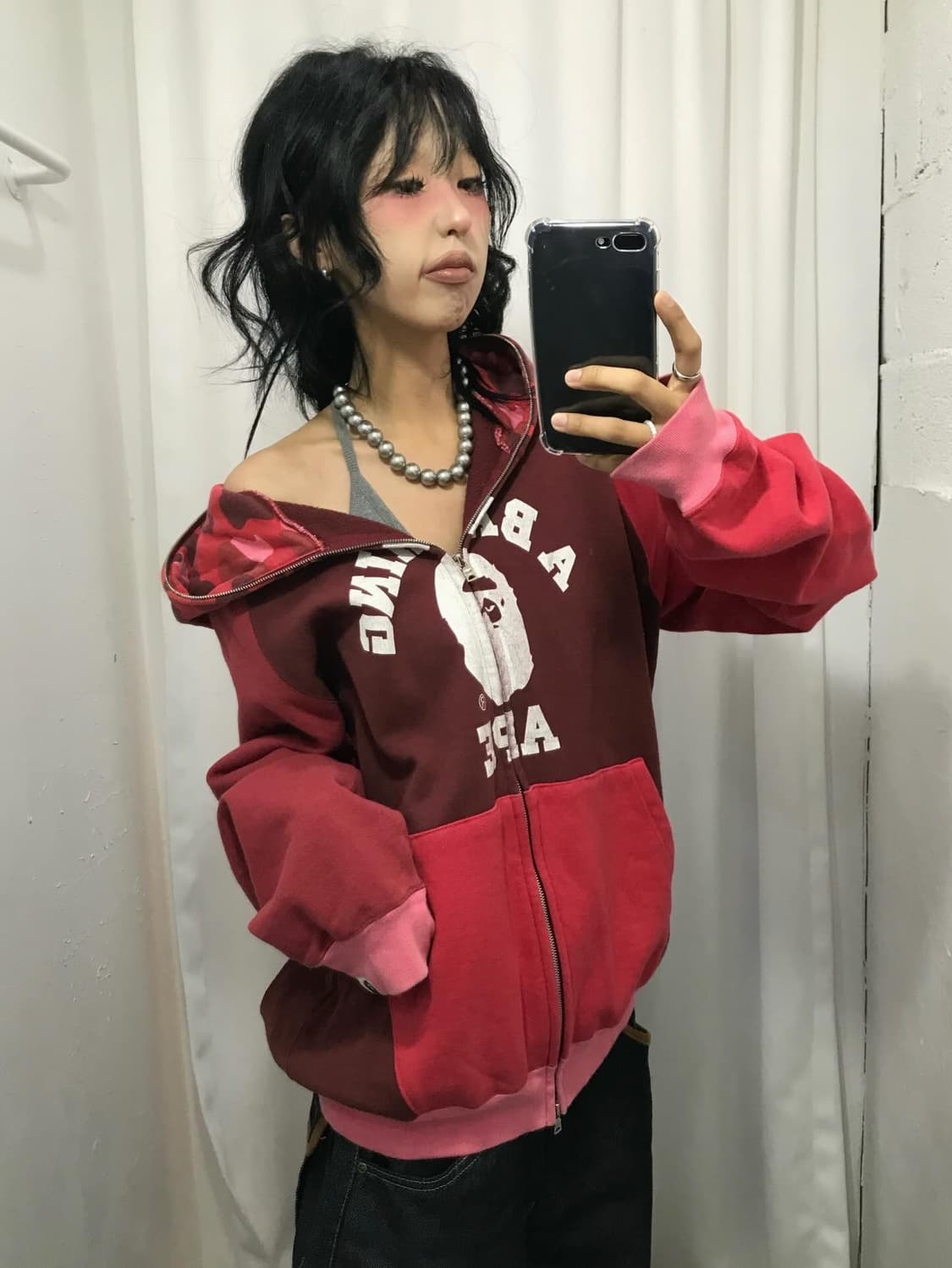 Bape Red Camouflage College Two-way Ho 상품이미지5