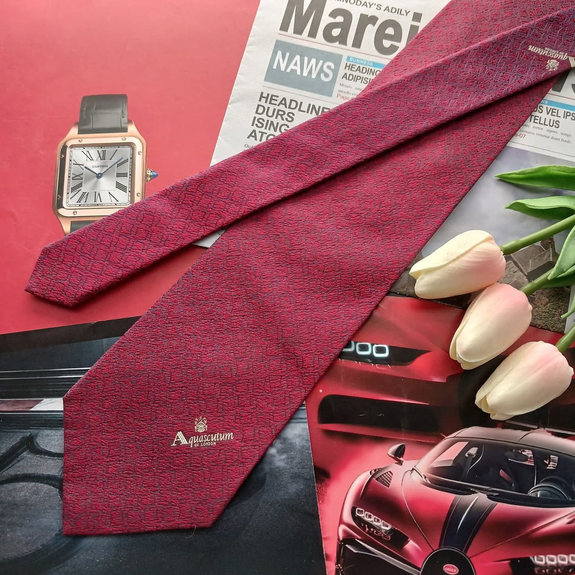 아쿠아스큐텀 실크 버건디 패턴 넥타이 9.8cm A등급 A18731
 상품이미지3
