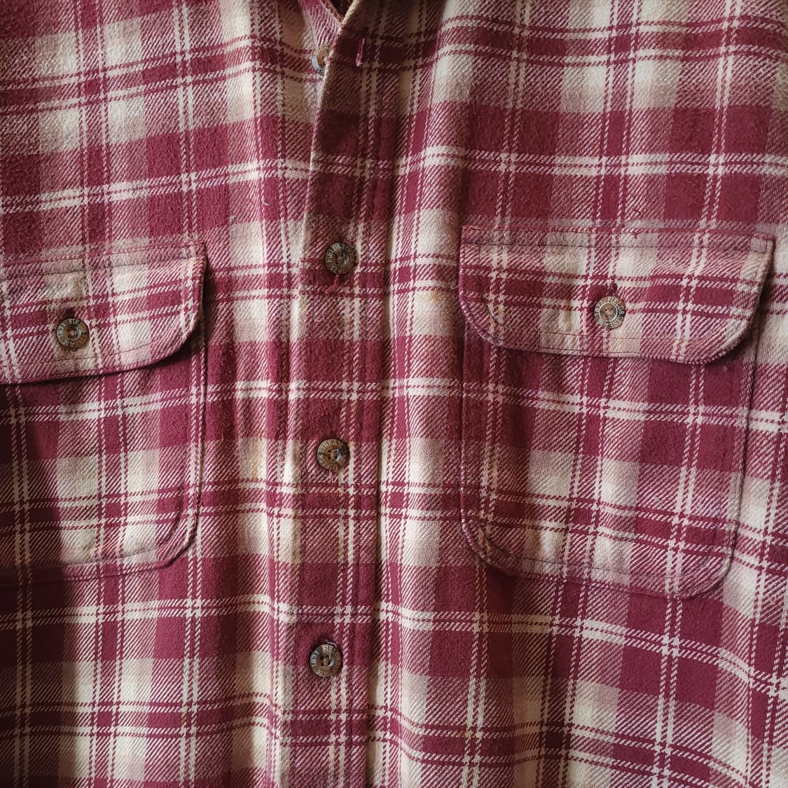 90s 아메리칸 빈티지 체크셔츠 헤비 플란넬 워크셔츠 레드 L 상품이미지7