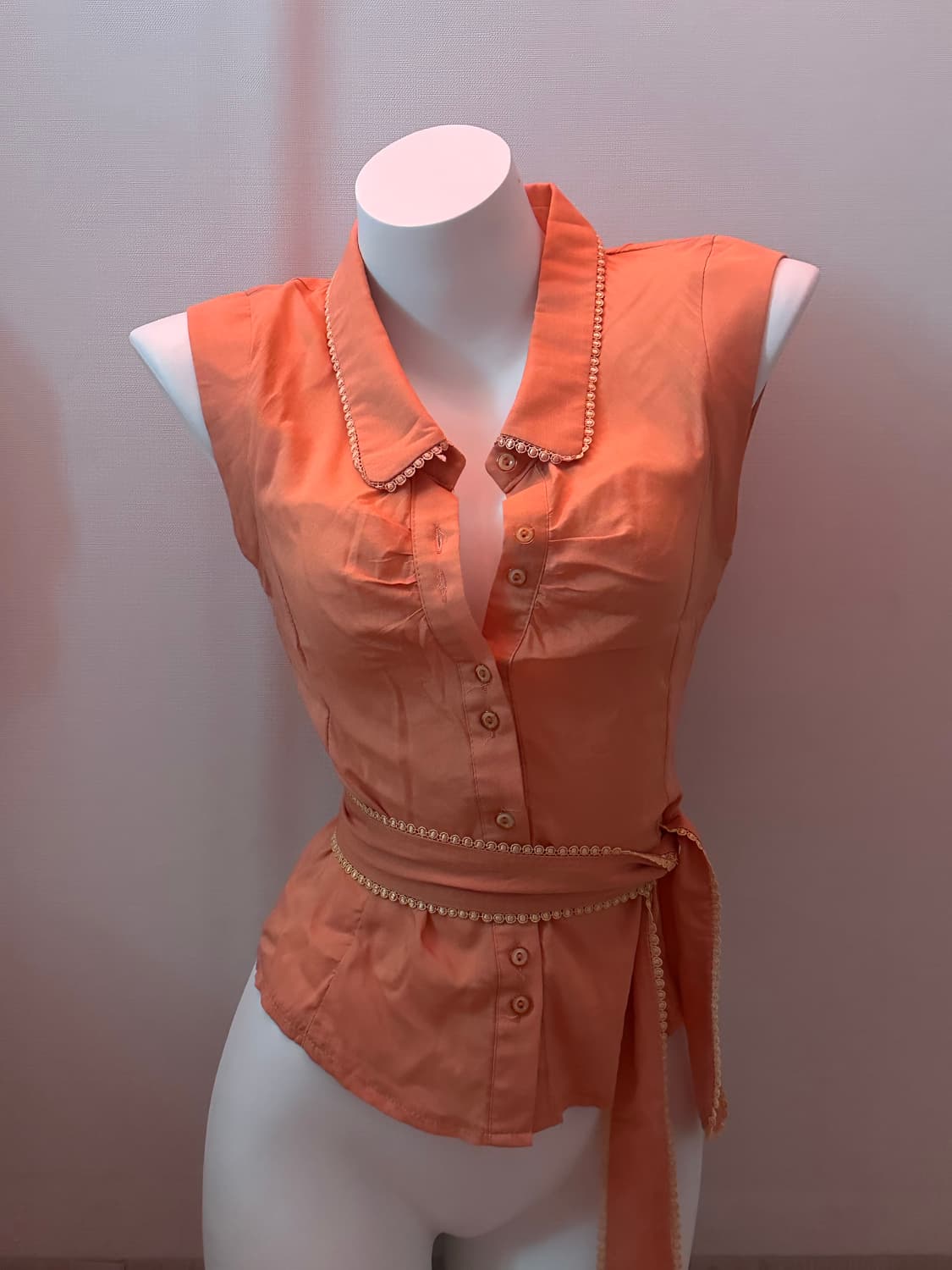 빈티지 코랄오렌지 슬리브리스 셔츠 상품이미지3